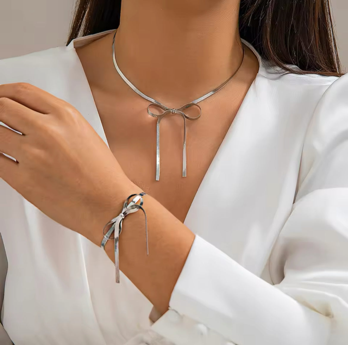 Silver Bow Statement Necklace