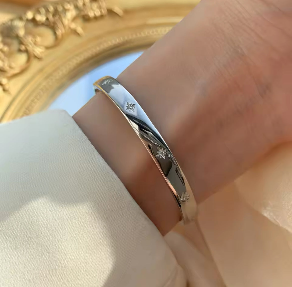 Silver Zircon Cuff Bracelet