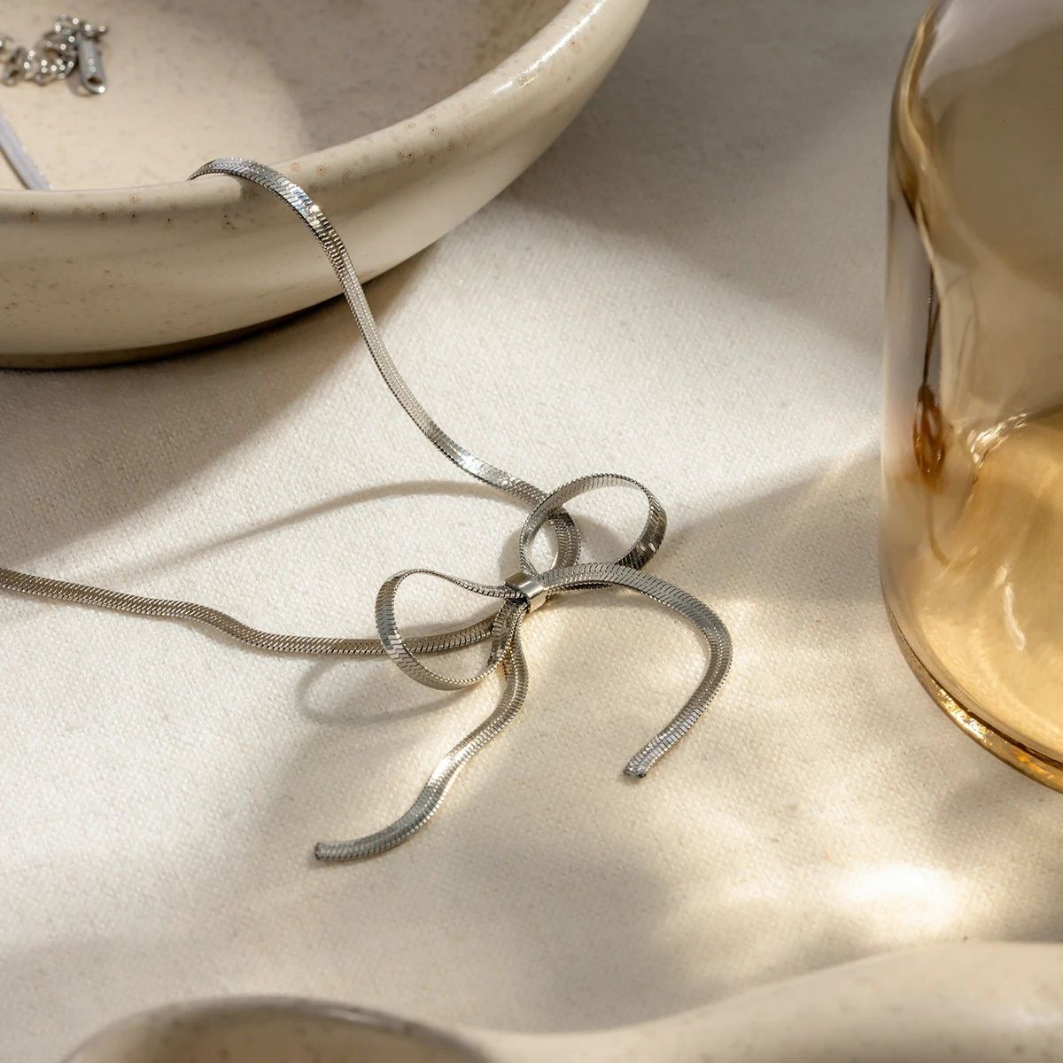 Silver Bow Statement Necklace