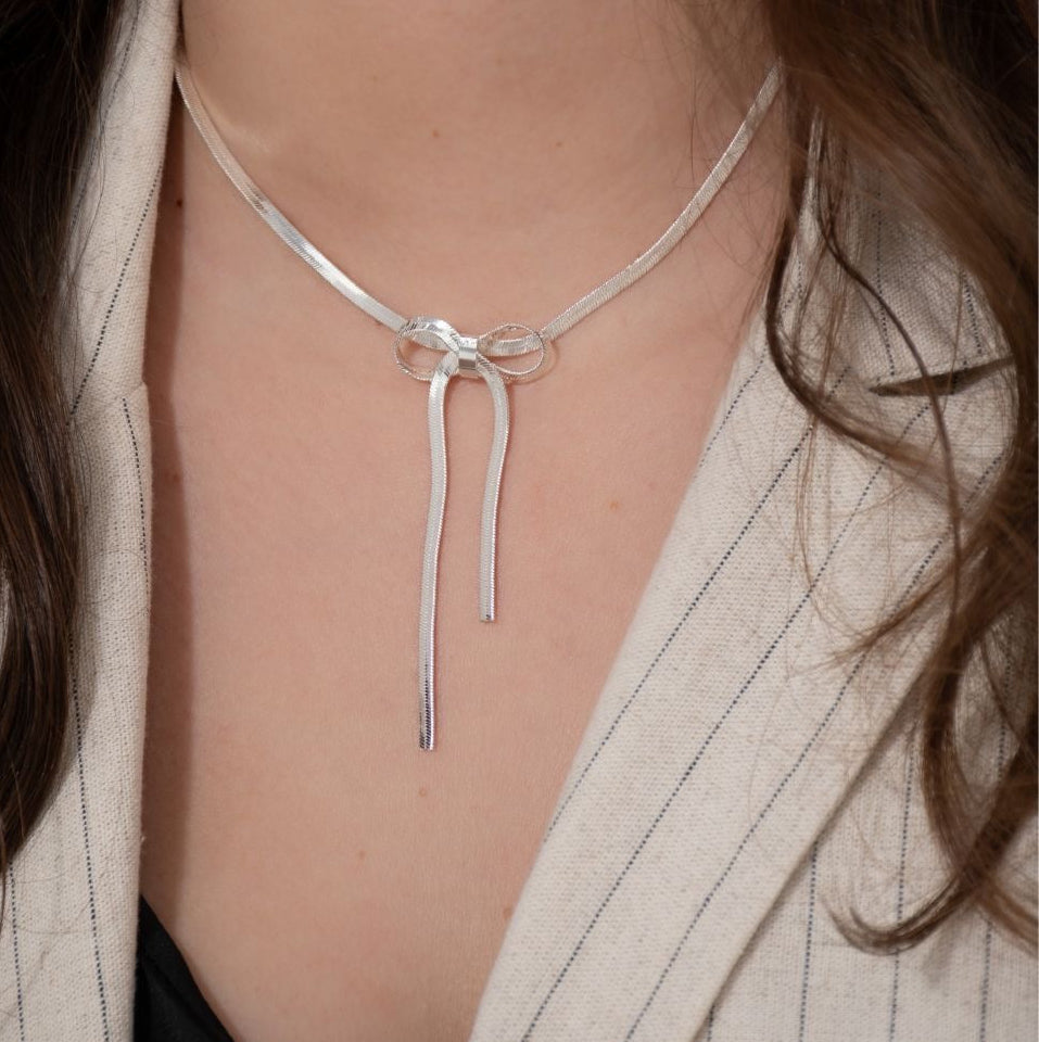 Silver Bow Statement Necklace